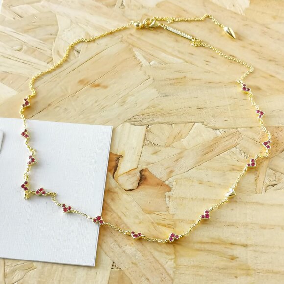 NEW Kendra Scott Haven Heart Pink Crystal Strand Necklace Gold - Picture 2 of 3